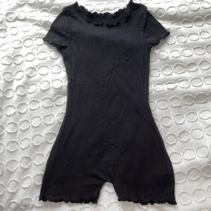 SHEIN lettuce trim rib-knit skinny romper